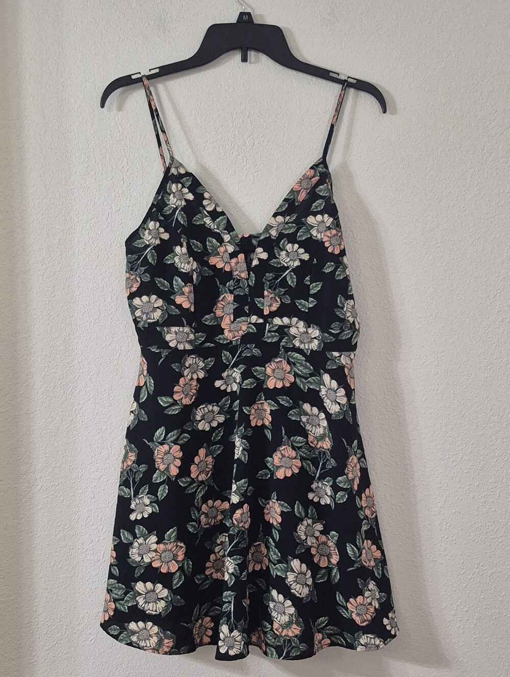Sweet Wanderer Black Floral Mini Dress with Pink & White Flowers